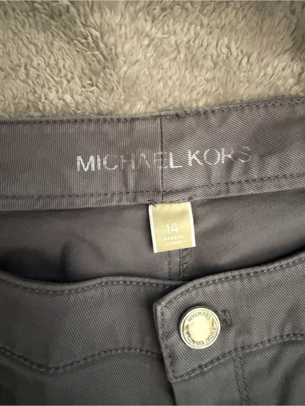 Michael Kors Womens Gray Zip-Accent Chinos
